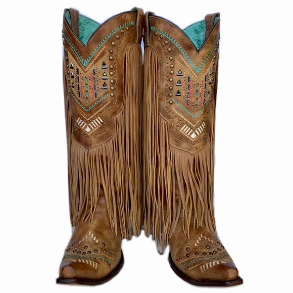 Sold CORRAL Vintage Fringe Aztec Swarovski Crystal Cowgirl Cowboy Western Boots - Picture 2 of 4